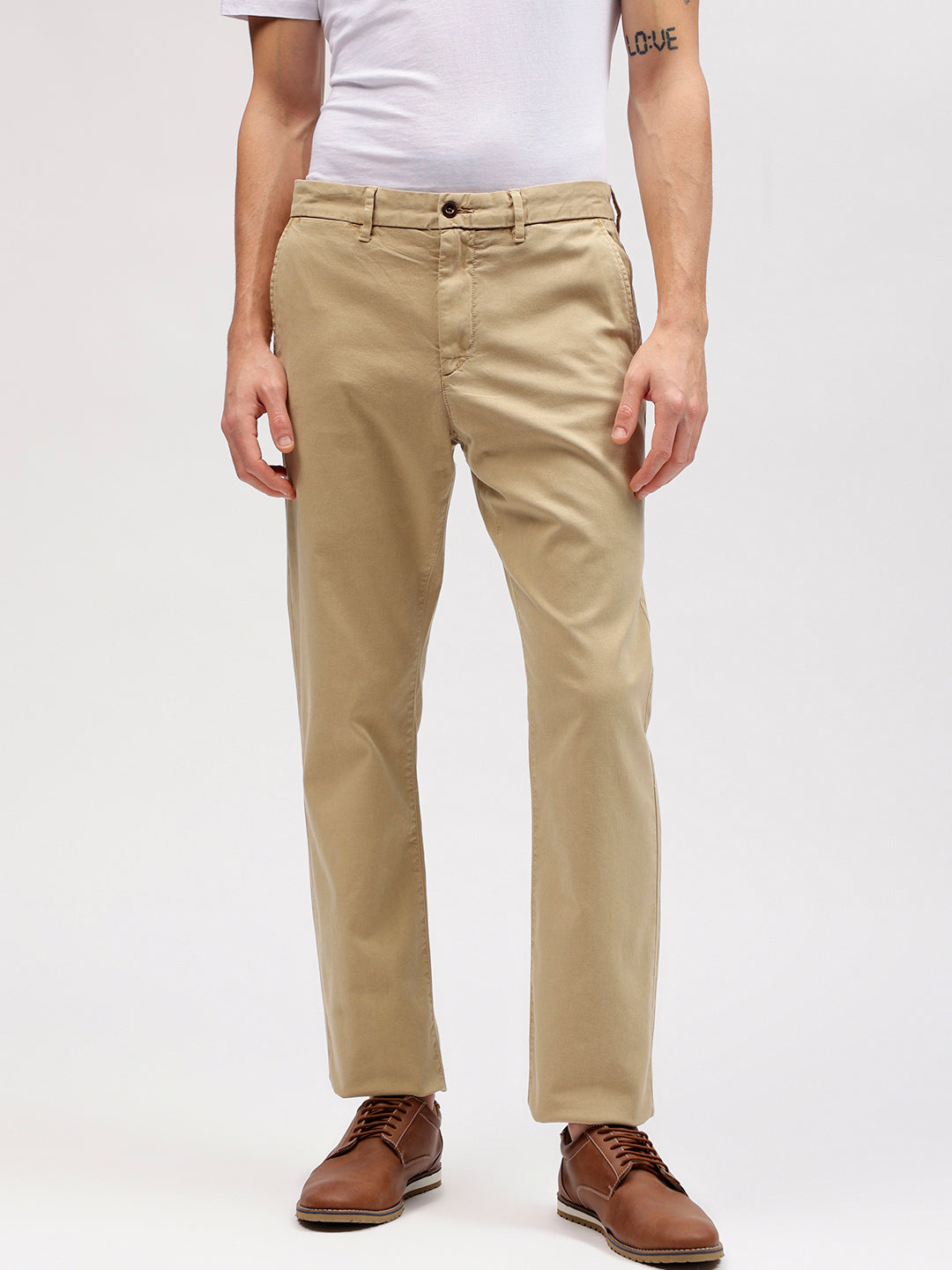 Gant Men Brown Solid Flat Front Slim Fit Mid-Rise Trouser