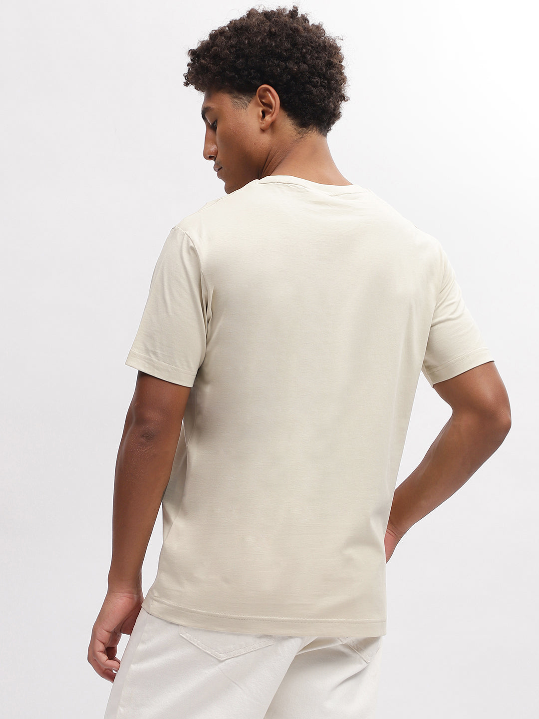 Gant Men Beige Solid Round Neck Short Sleeves T-Shirt