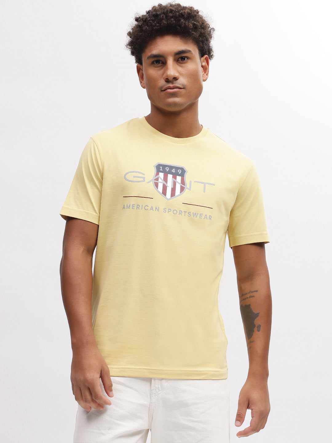 Gant Men Yellow Solid Round Neck Short Sleeves T-Shirt