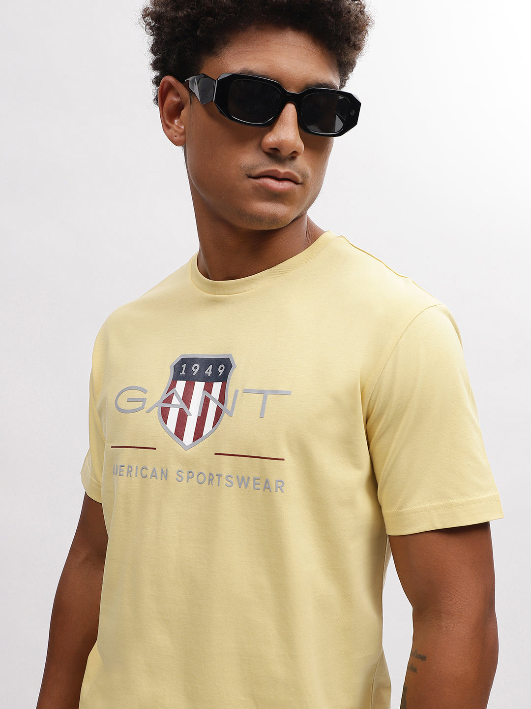 Gant Men Yellow Solid Round Neck Short Sleeves T-Shirt