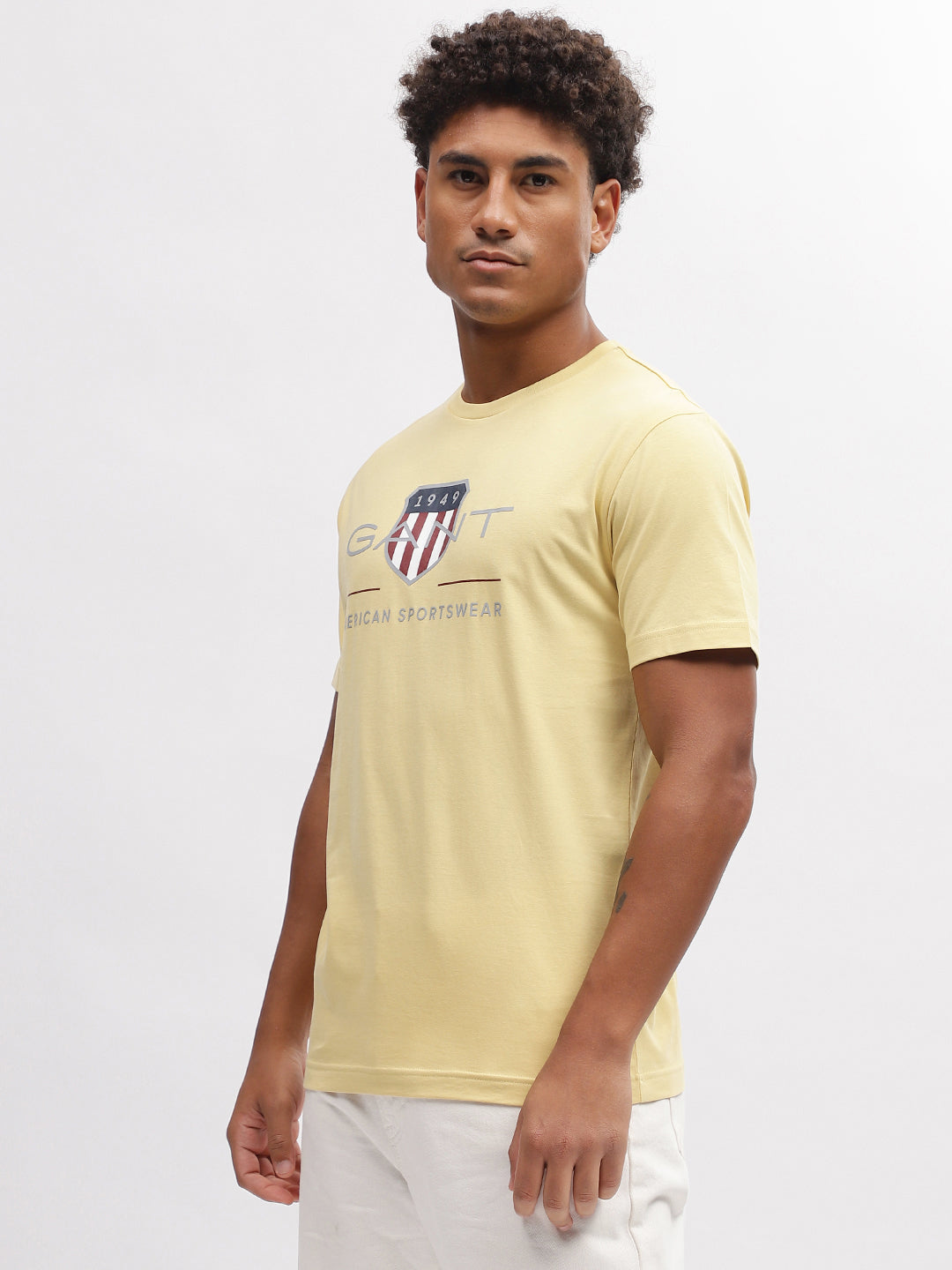 Gant Men Yellow Solid Round Neck Short Sleeves T-Shirt