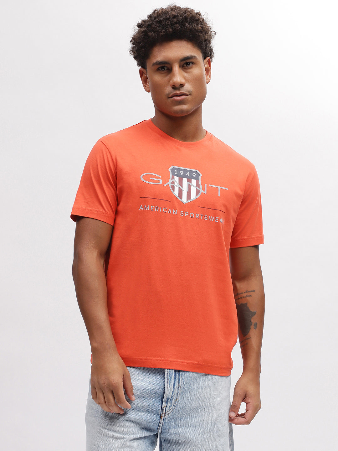 Gant Men Orange Solid Round Neck Short Sleeves T-Shirt