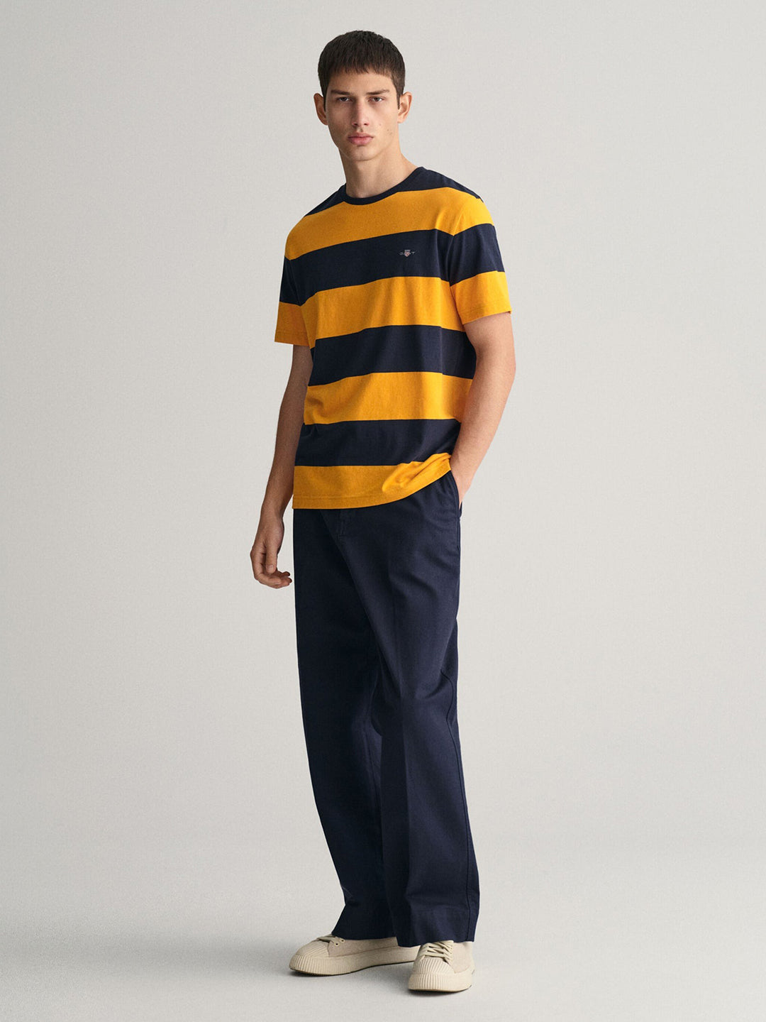 Gant Men Yellow Striped Round Neck Short Sleeves T-Shirt