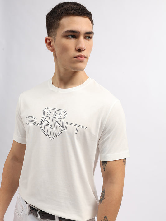 Gant Men Off White Printed Round Neck Short Sleeves T-Shirt