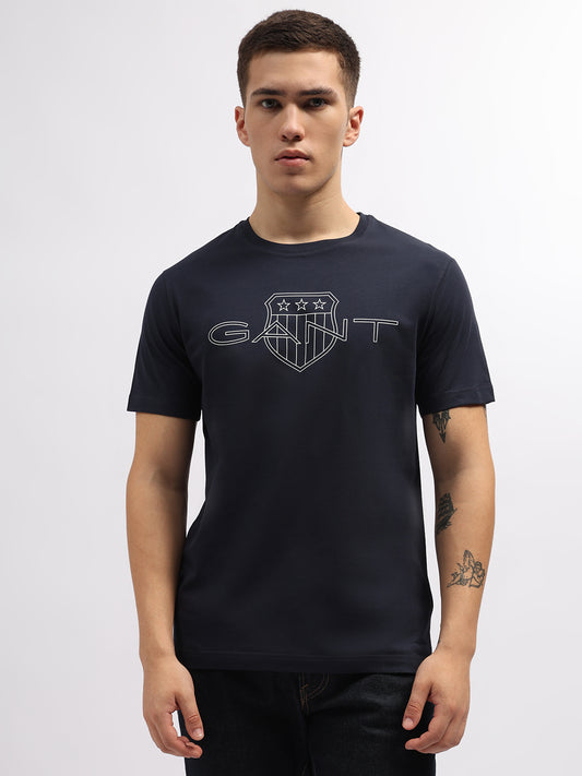 Gant Men Navy Blue Printed Round Neck Short Sleeves T-Shirt