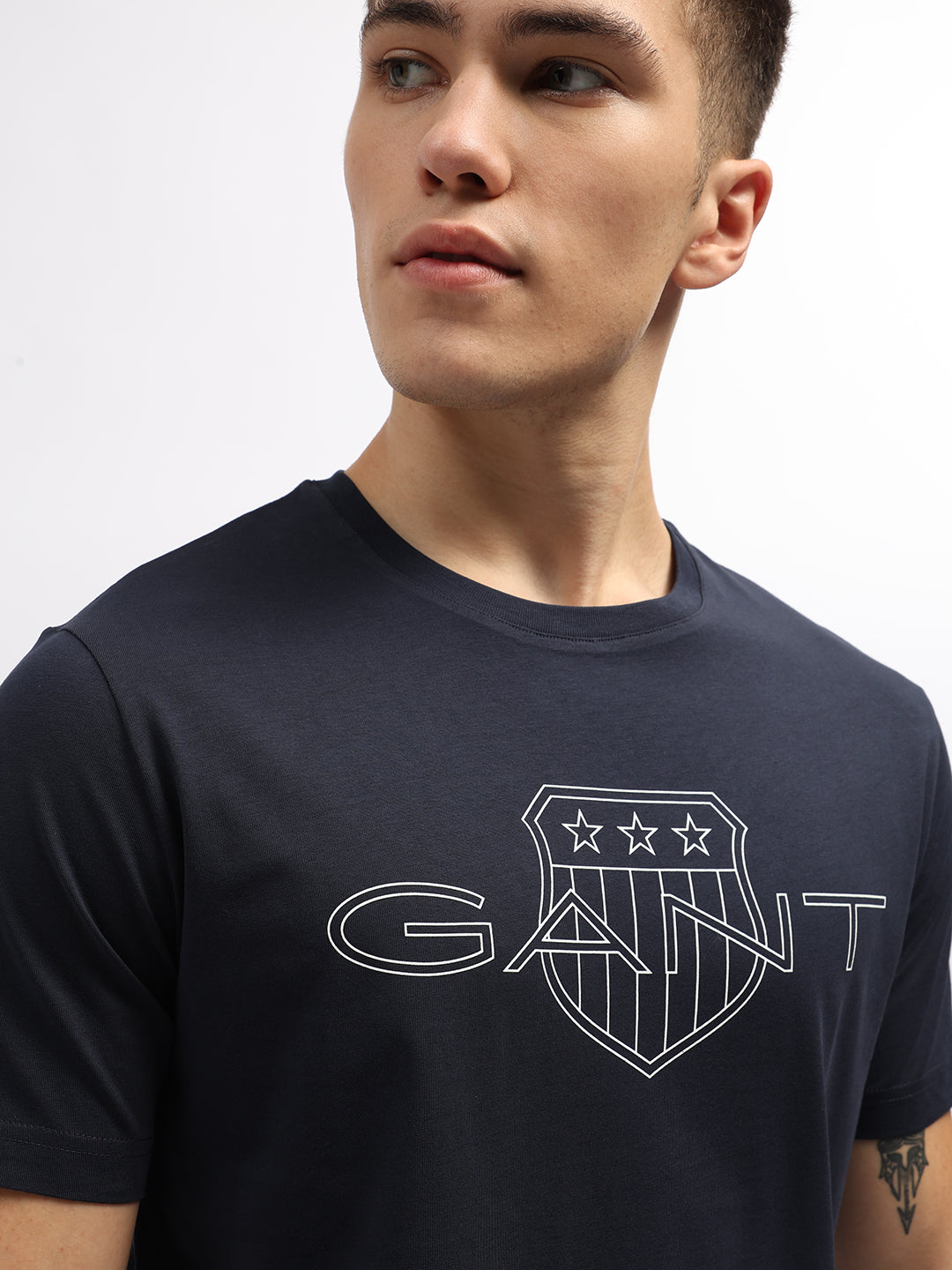 Gant Men Navy Blue Printed Round Neck Short Sleeves T-Shirt