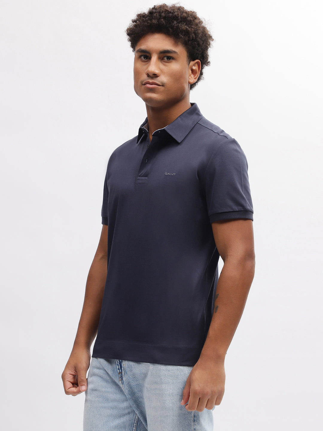 Gant Men Blue Solid Polo Collar Short Sleeves T-Shirt