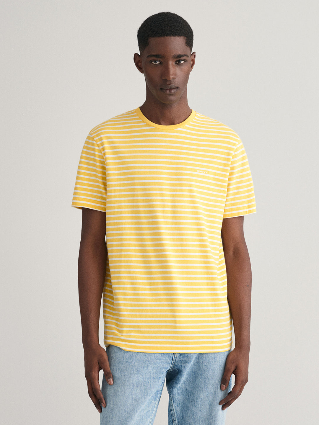 Gant Men Yellow Striped Round Neck Short Sleeves T-Shirt