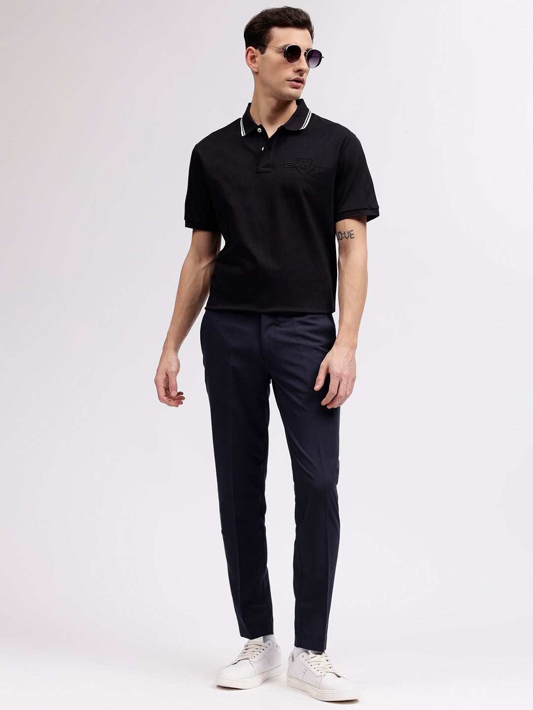 Gant Men Black Solid Polo Collar Short Sleeves T-shirt