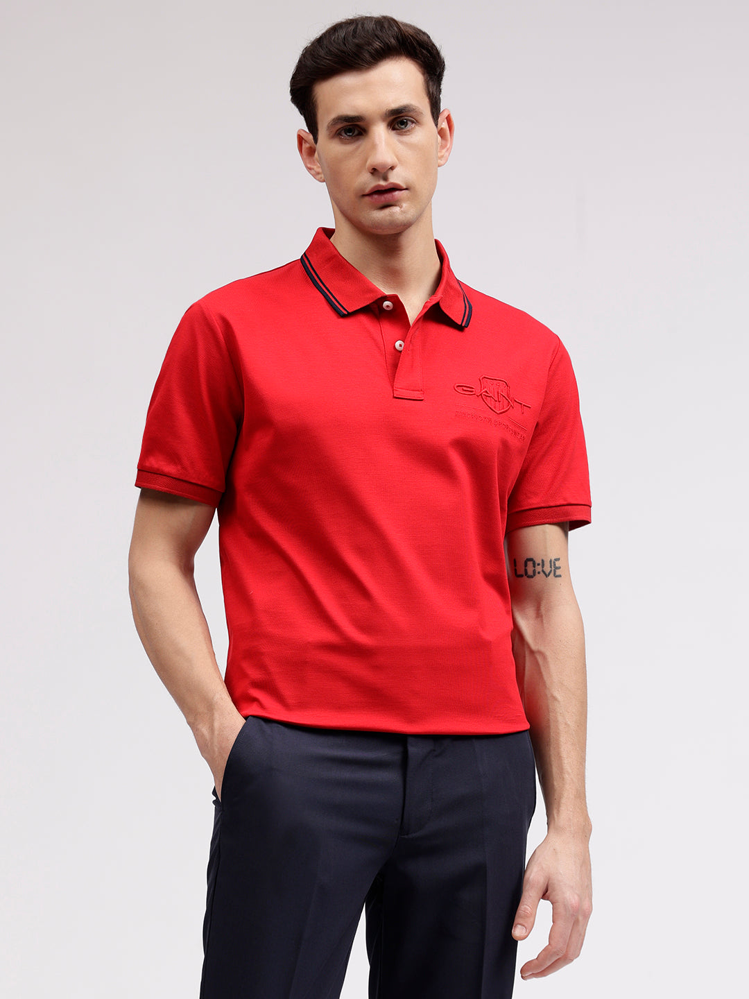 Gant Men Red Solid Polo Collar Short Sleeves T-shirt