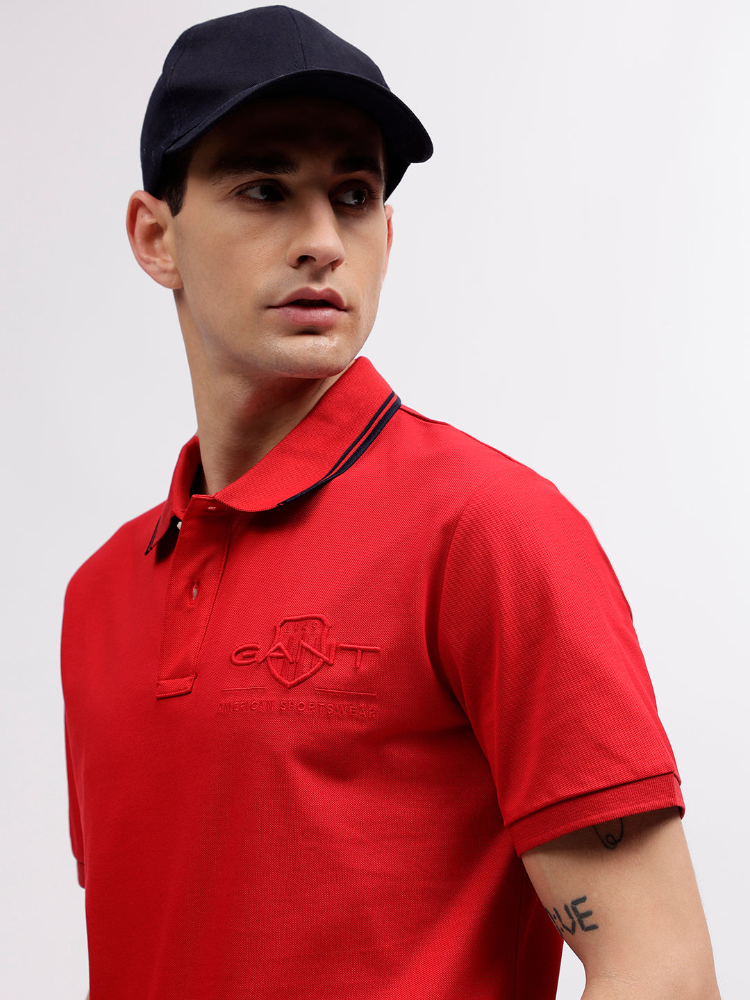 Gant Men Red Solid Polo Collar Short Sleeves T-shirt