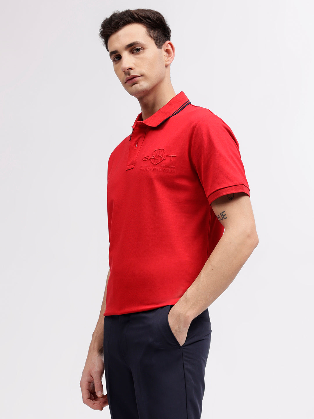 Gant Men Red Solid Polo Collar Short Sleeves T-shirt