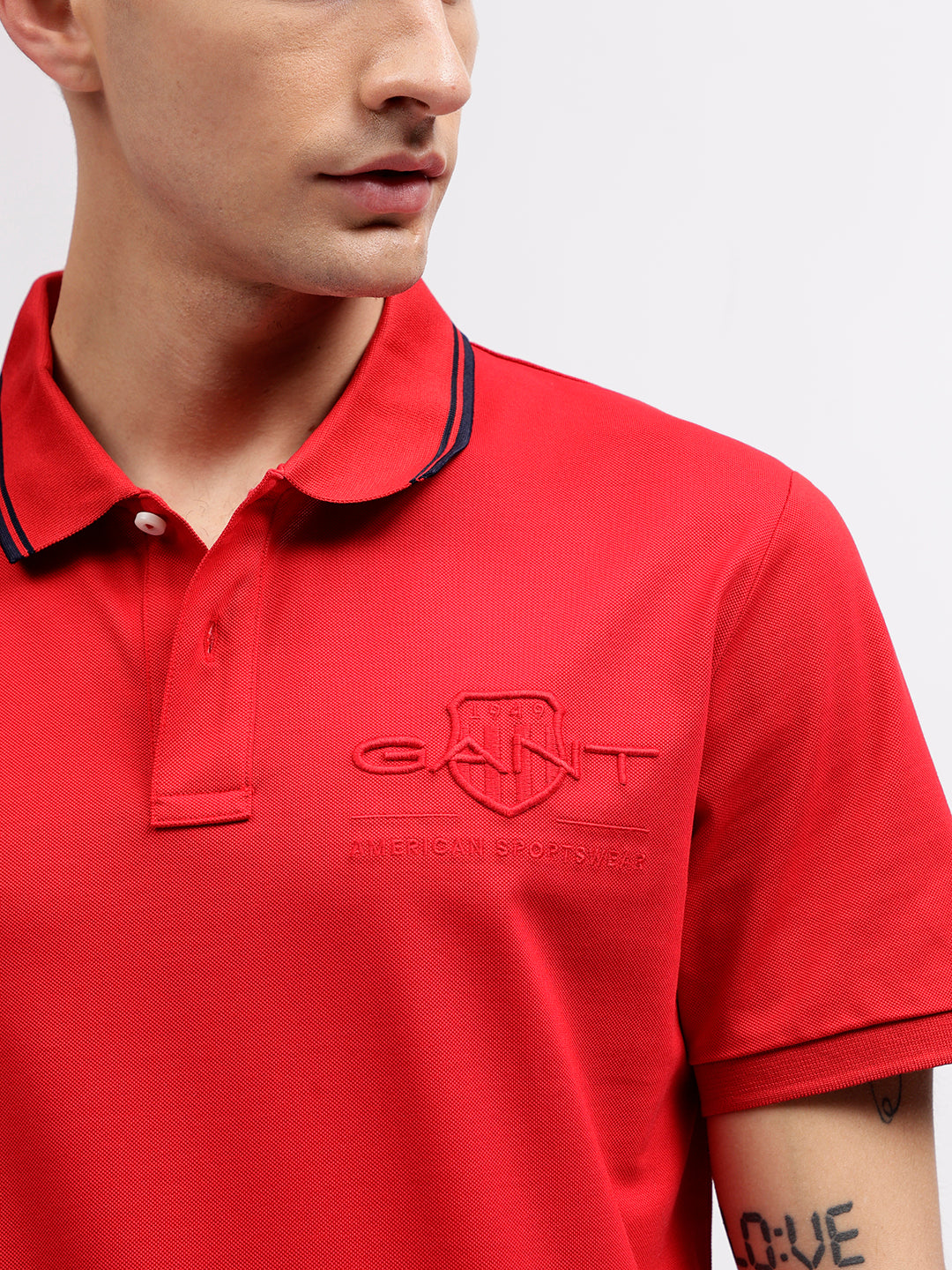 Gant Men Red Solid Polo Collar Short Sleeves T-shirt