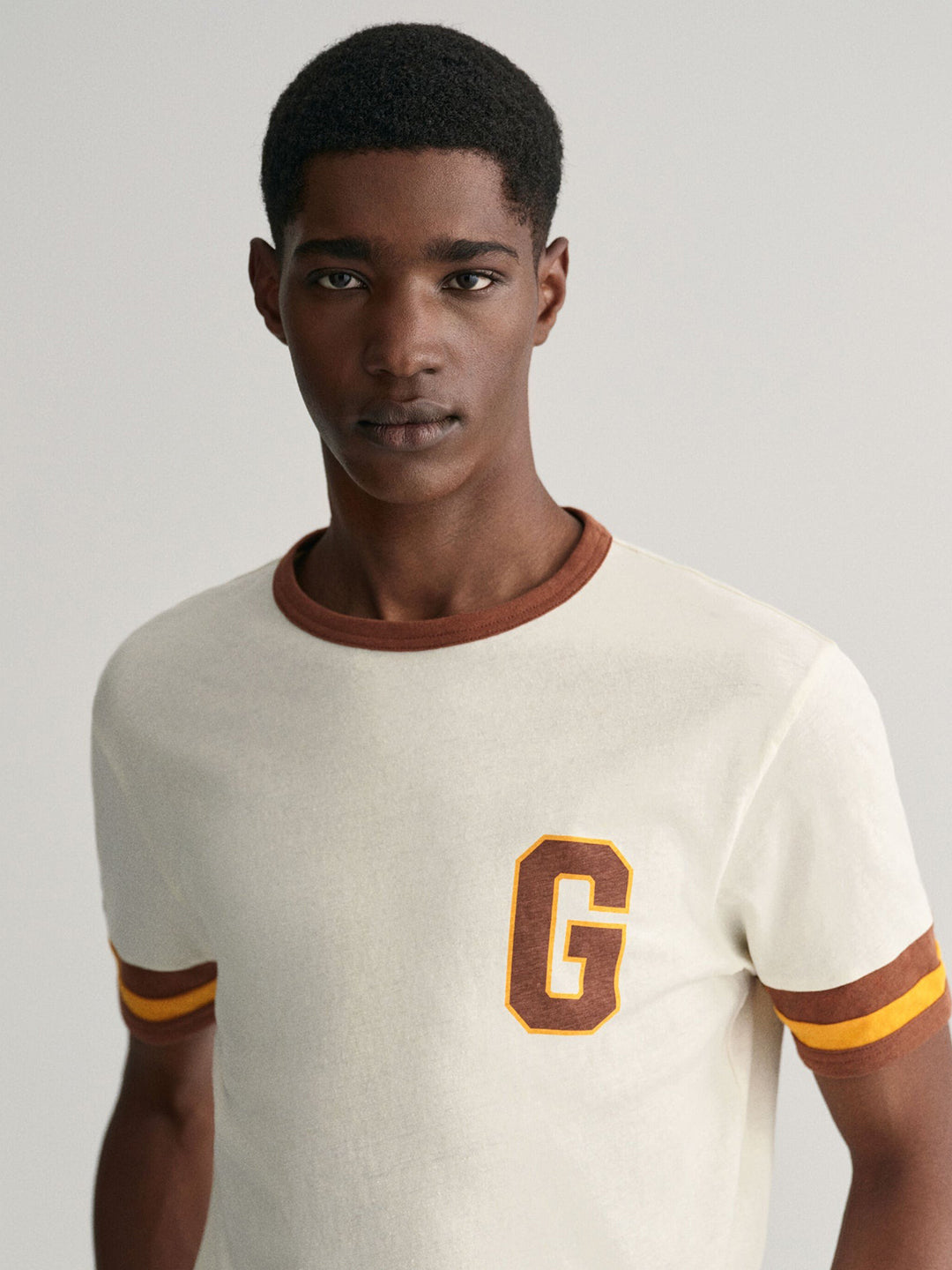 Gant Men Cream Solid Round Neck Short Sleeves T-Shirt