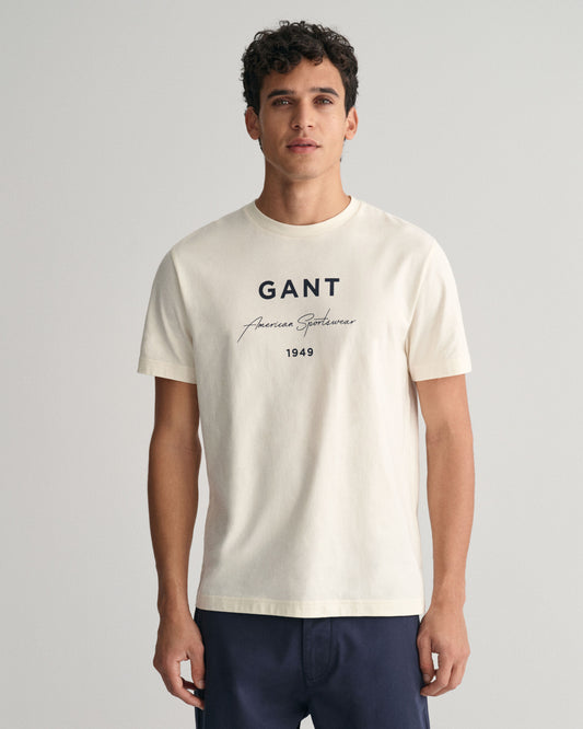 Gant Men Cream Printed Round Neck Short Sleeves T-Shirt