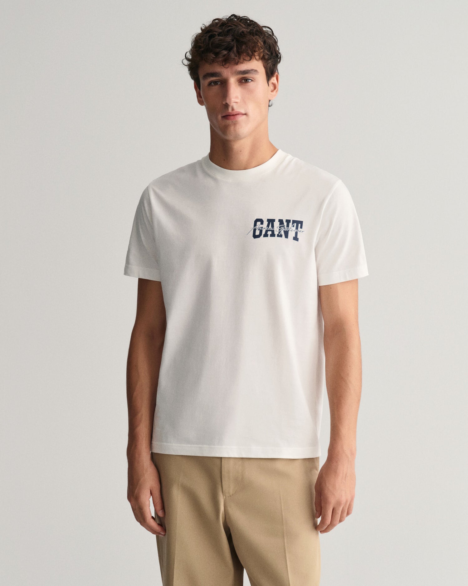 Gant Men Off White Solid Round Neck Short Sleeves T-Shirt