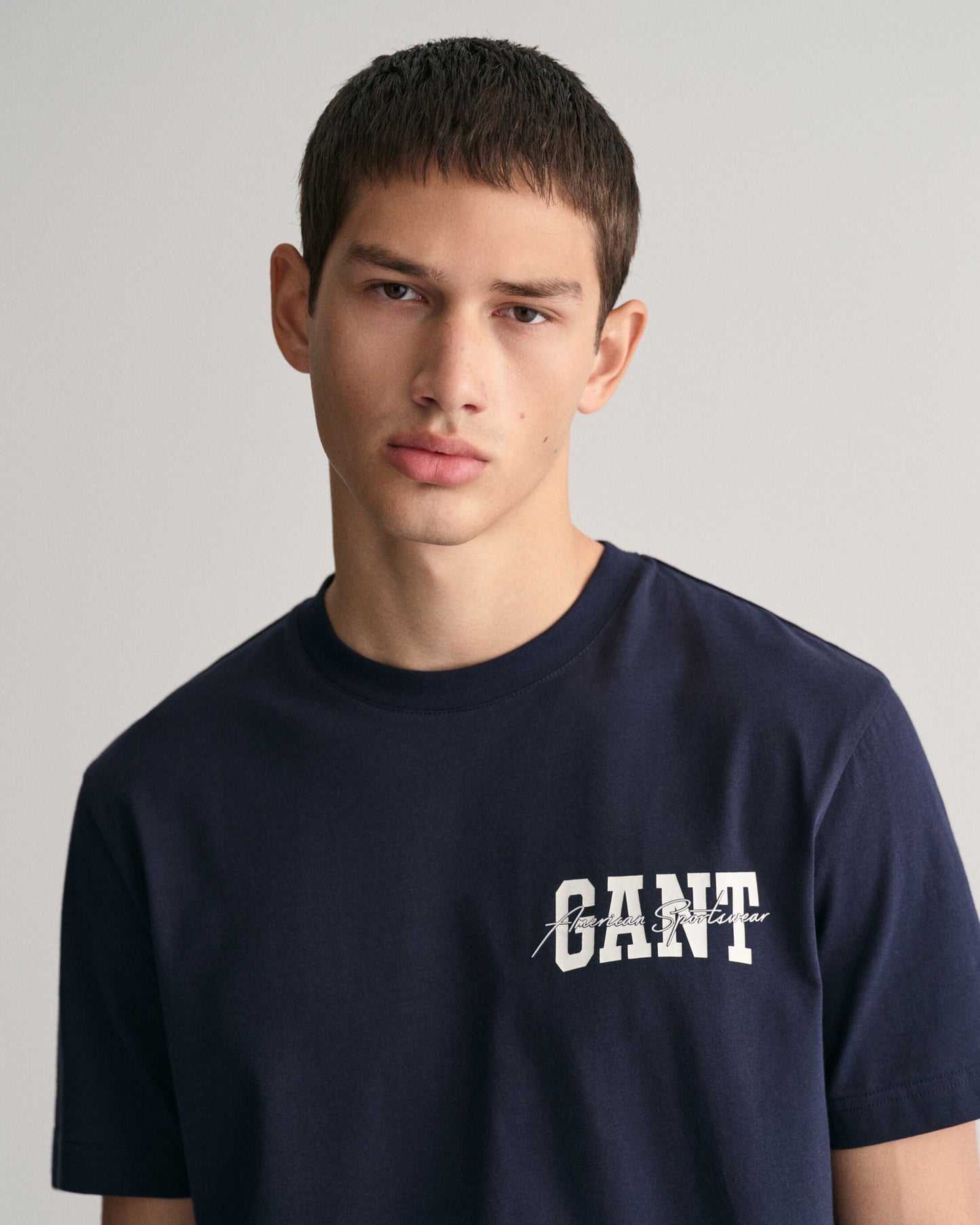 Gant Men Blue Solid Round Neck Short Sleeves T-Shirt