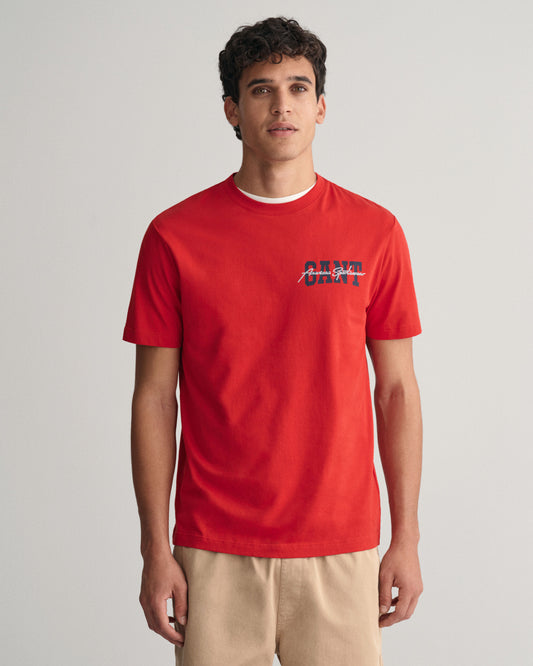 Gant Men Red Solid Round Neck Short Sleeves T-Shirt