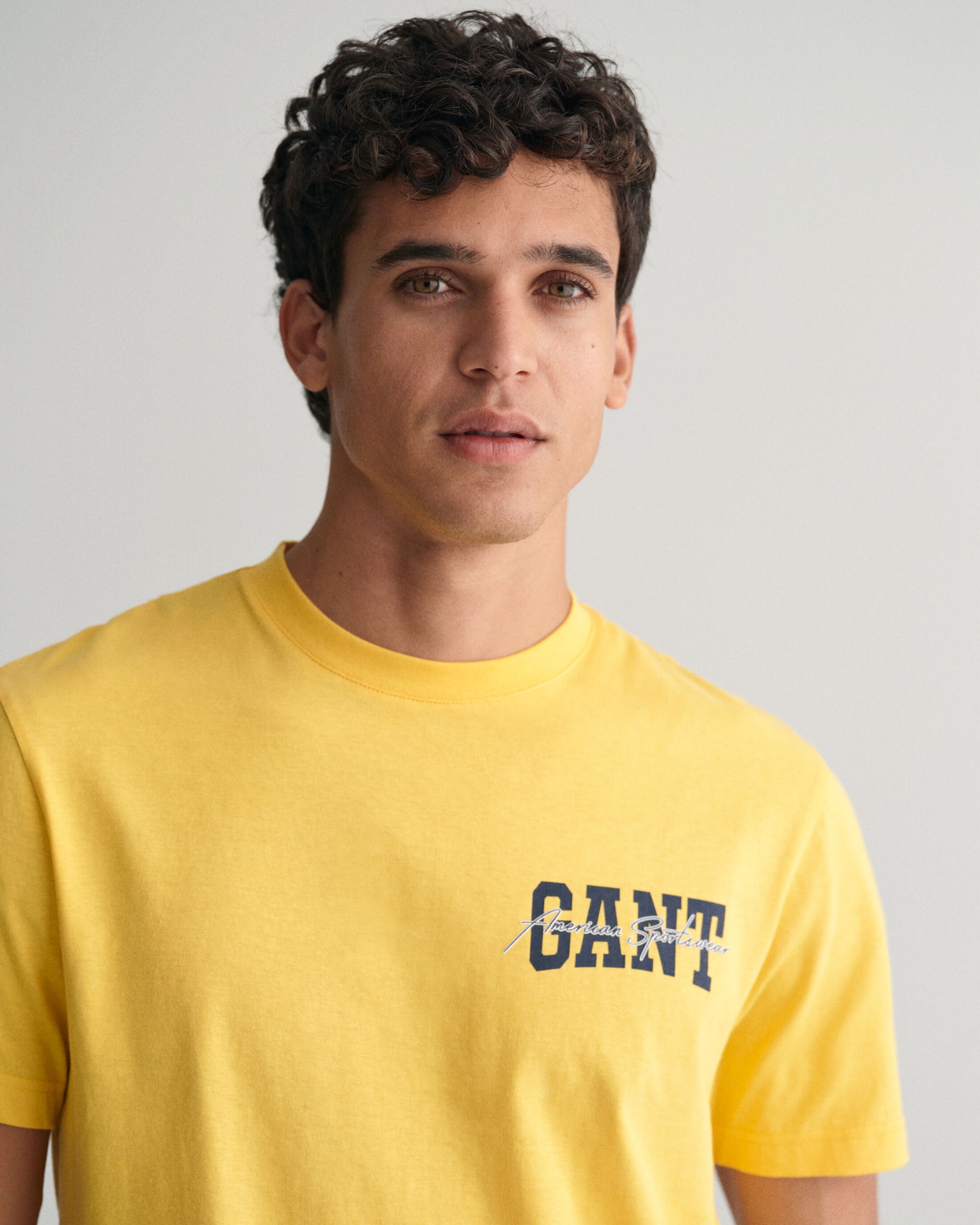 Gant Men Yellow Solid Round Neck Short Sleeves T-Shirt