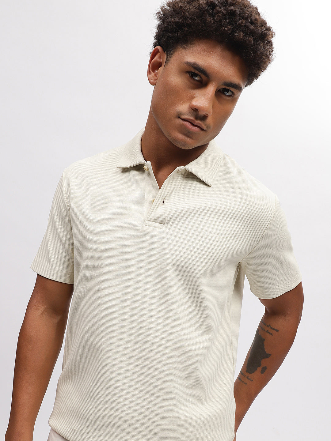 Gant Men Beige Solid Polo Collar Short Sleeves T-Shirt