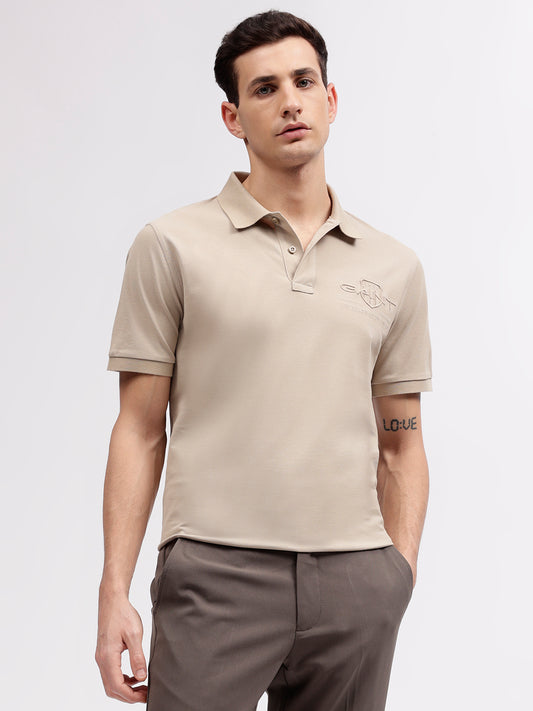 Gant Men Beige Solid Polo Collar Short Sleeves T-shirt