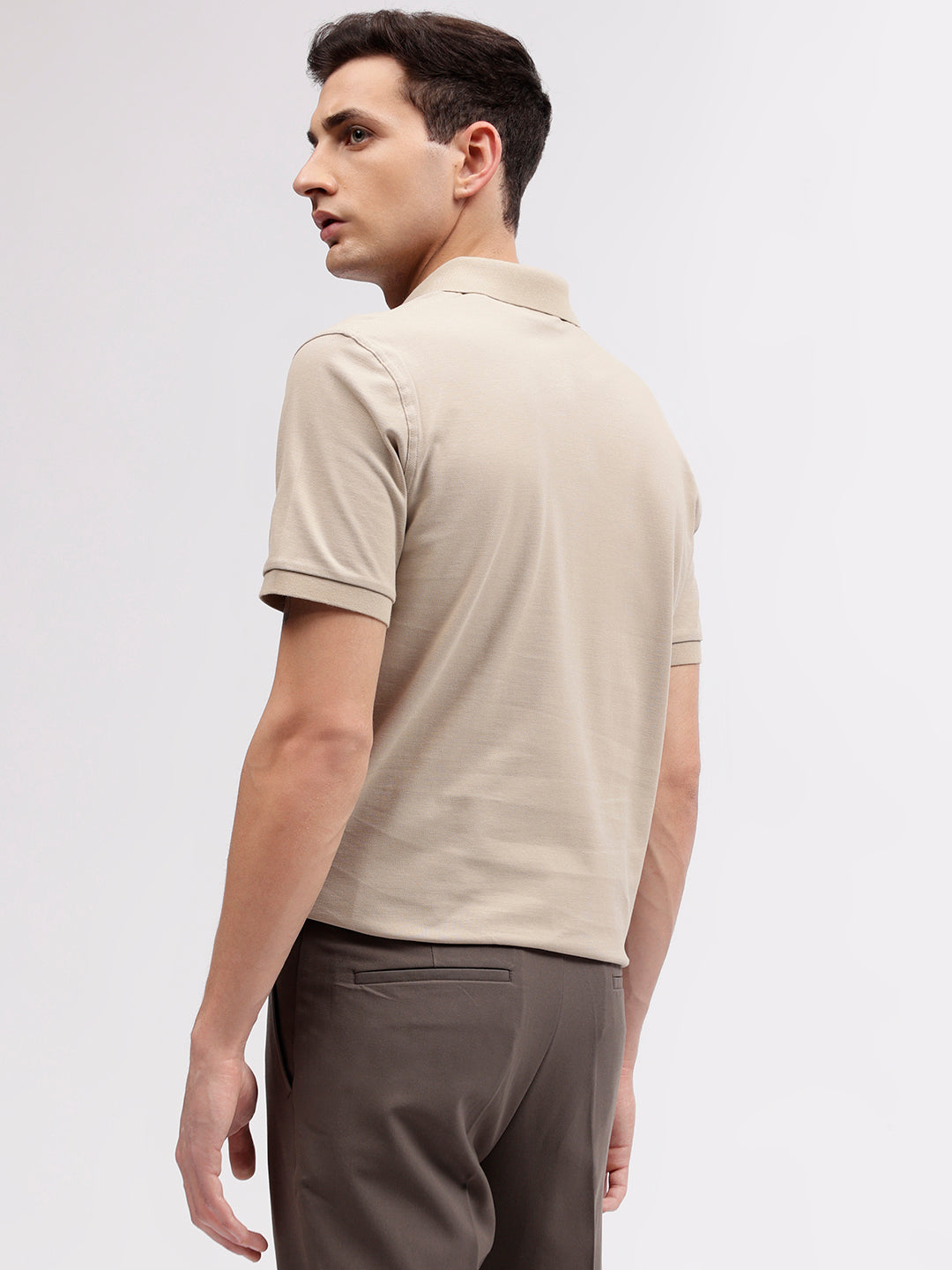 Gant Men Beige Solid Polo Collar Short Sleeves T-shirt