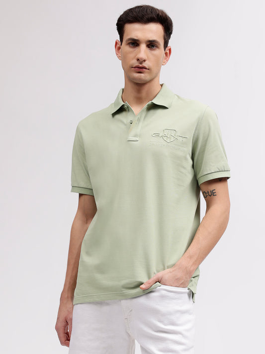 Gant Men Green Solid Polo Collar Short Sleeves T-shirt