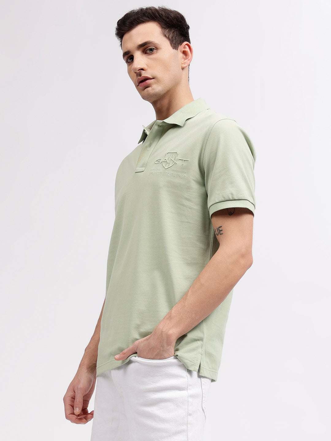 Gant Men Green Solid Polo Collar Short Sleeves T-shirt