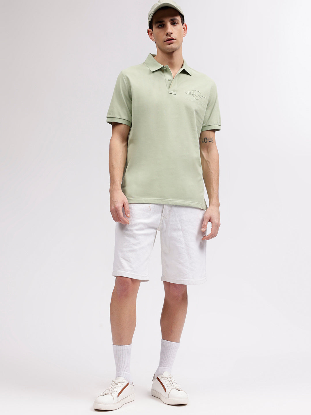 Gant Men Green Solid Polo Collar Short Sleeves T-shirt