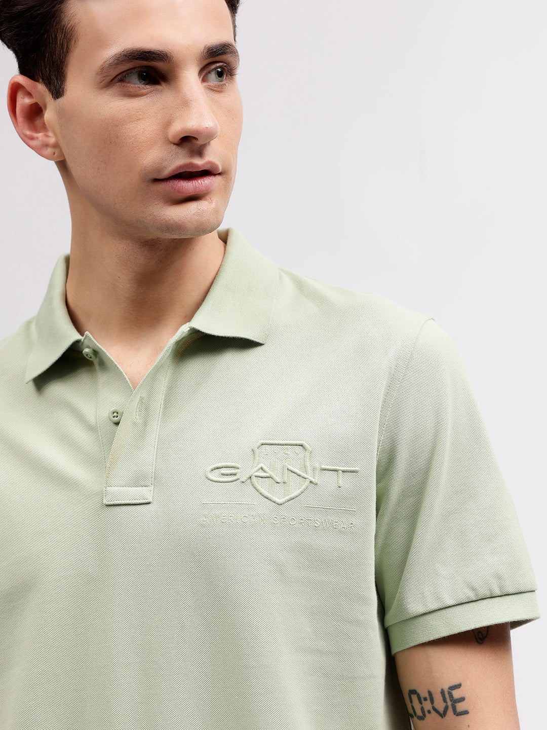 Gant Men Green Solid Polo Collar Short Sleeves T-shirt