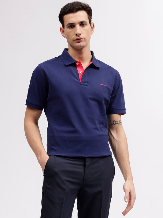 Gant Men Blue Solid Polo Collar Short Sleeves T-shirt