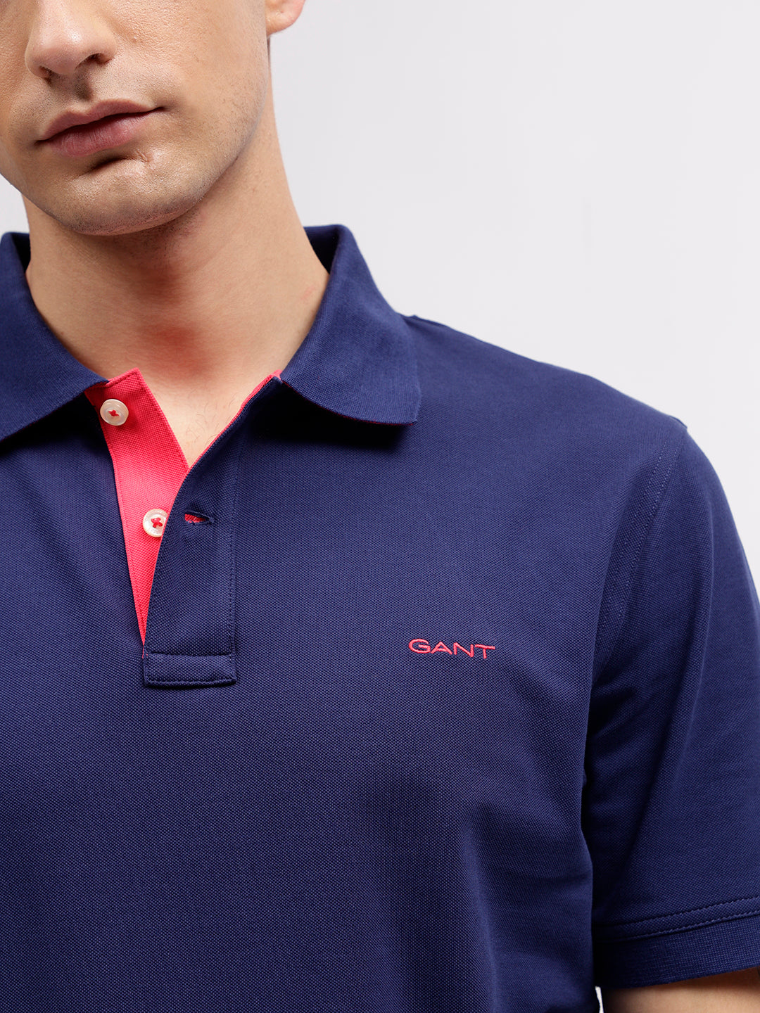 Gant Men Blue Solid Polo Collar Short Sleeves T-shirt