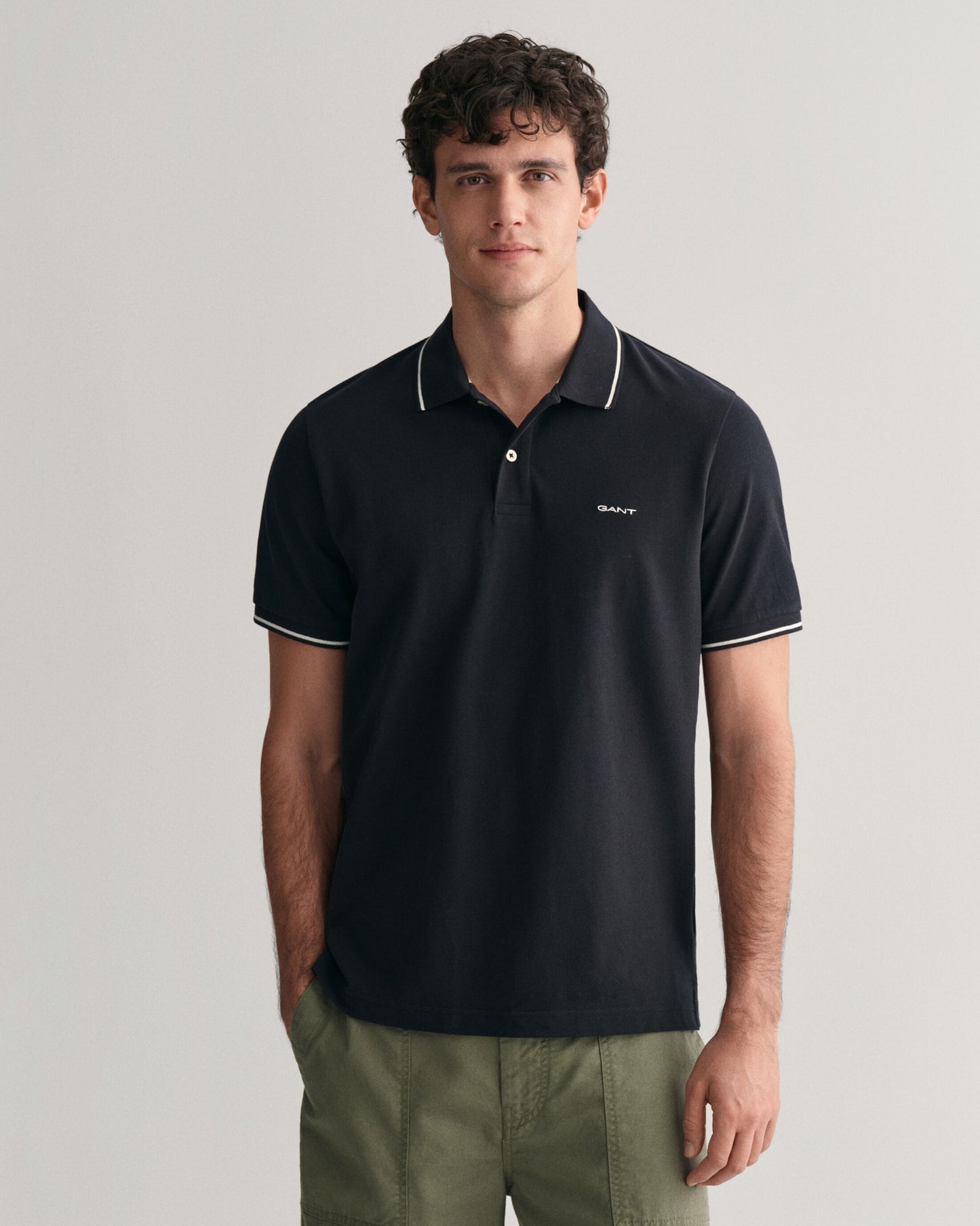 Gant Men Black Solid Polo Collar Short Sleeves T-Shirt