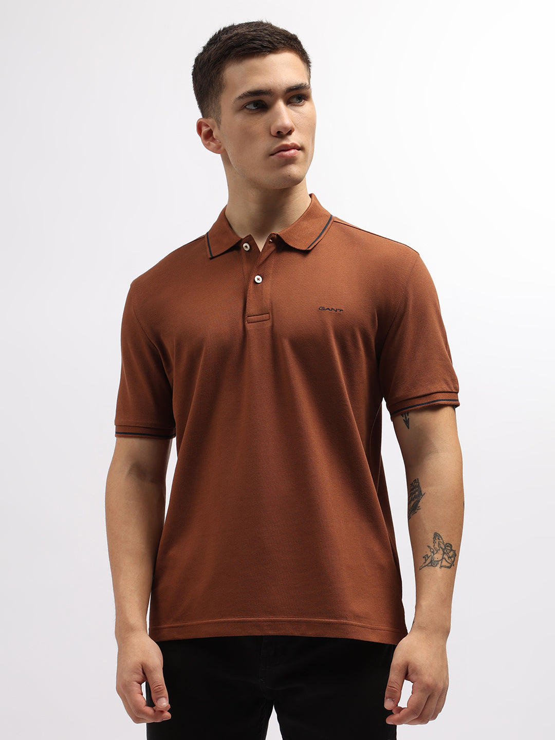 Gant Men Brown Solid Polo Collar Short Sleeves T-Shirt