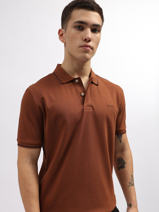 Gant Men Brown Solid Polo Collar Short Sleeves T-Shirt