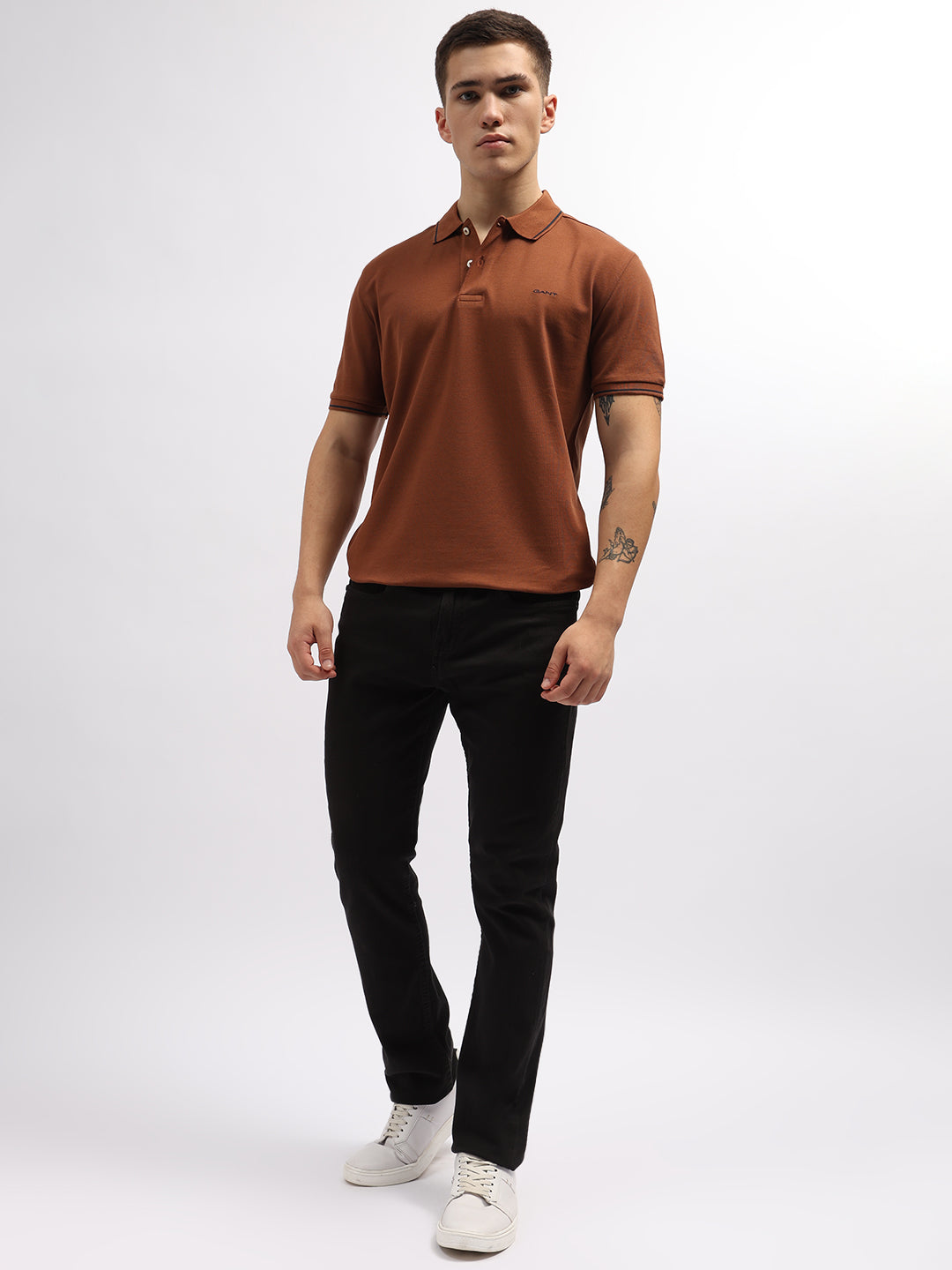 Gant Men Brown Solid Polo Collar Short Sleeves T-Shirt