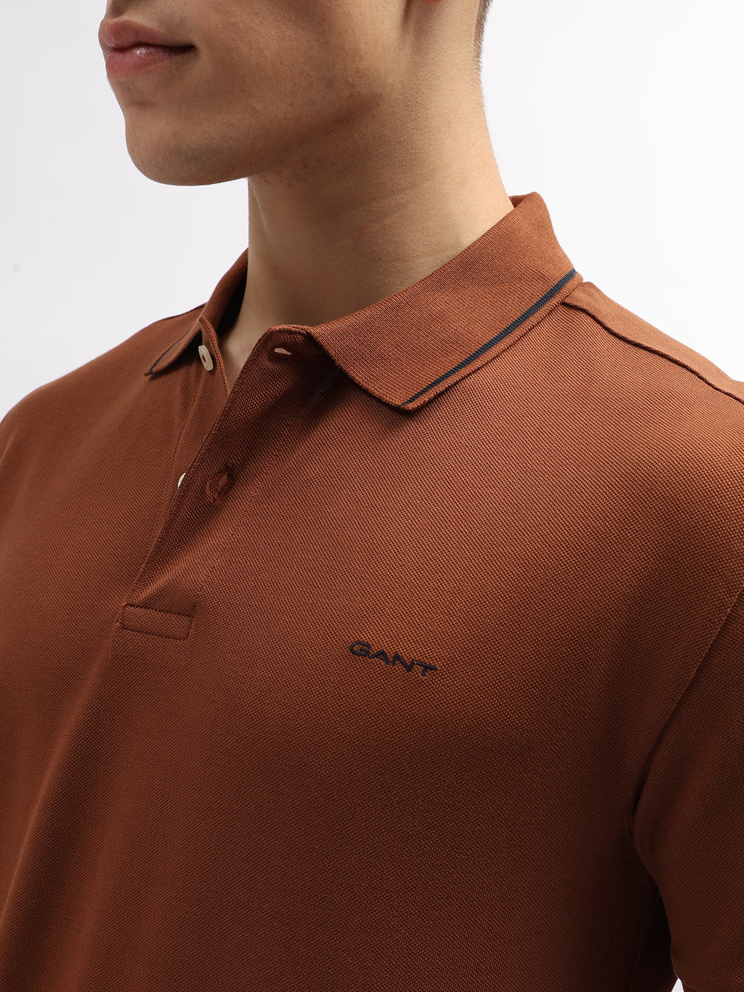 Gant Men Brown Solid Polo Collar Short Sleeves T-Shirt