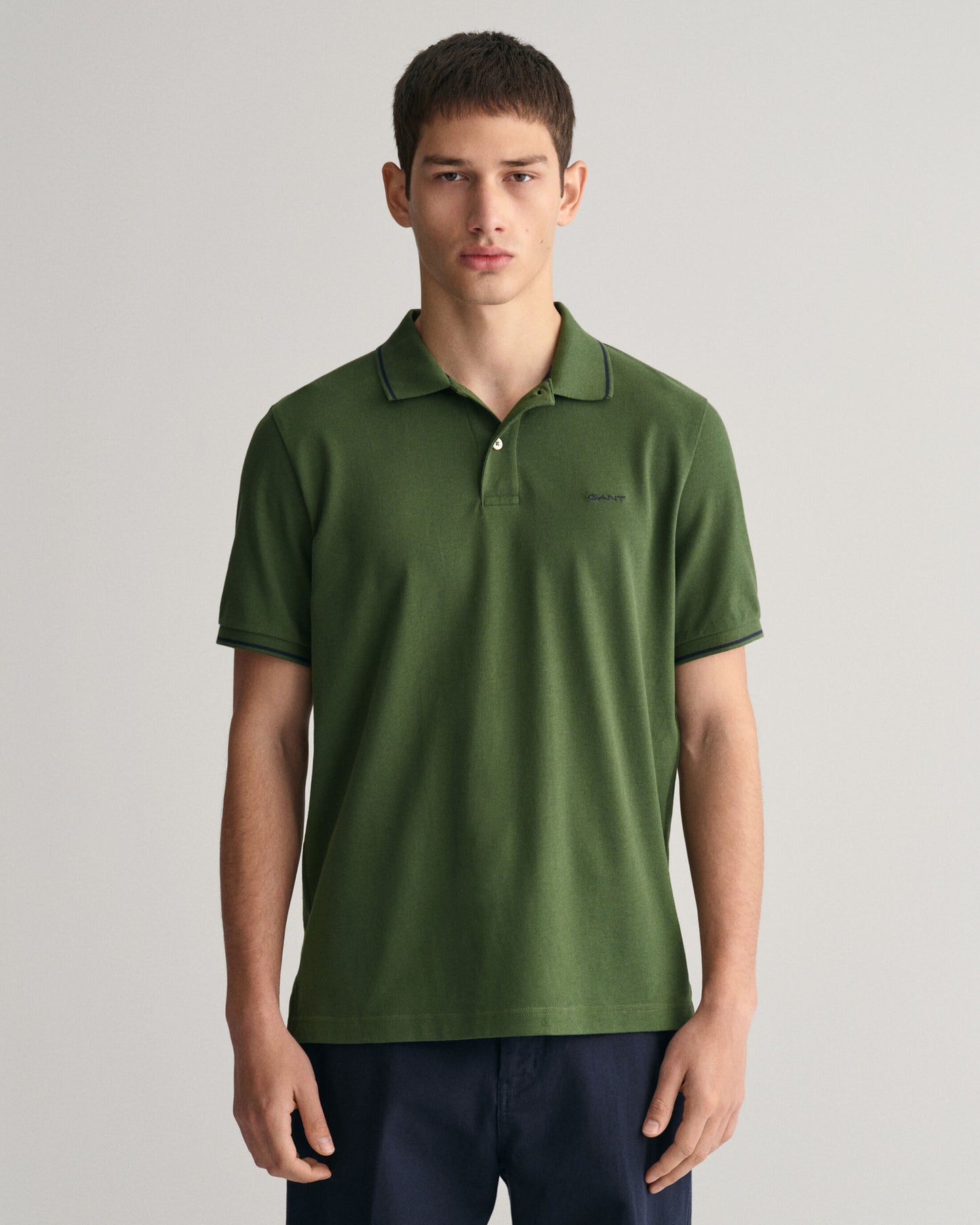 Gant Men Green Solid Polo Collar Short Sleeves T-Shirt