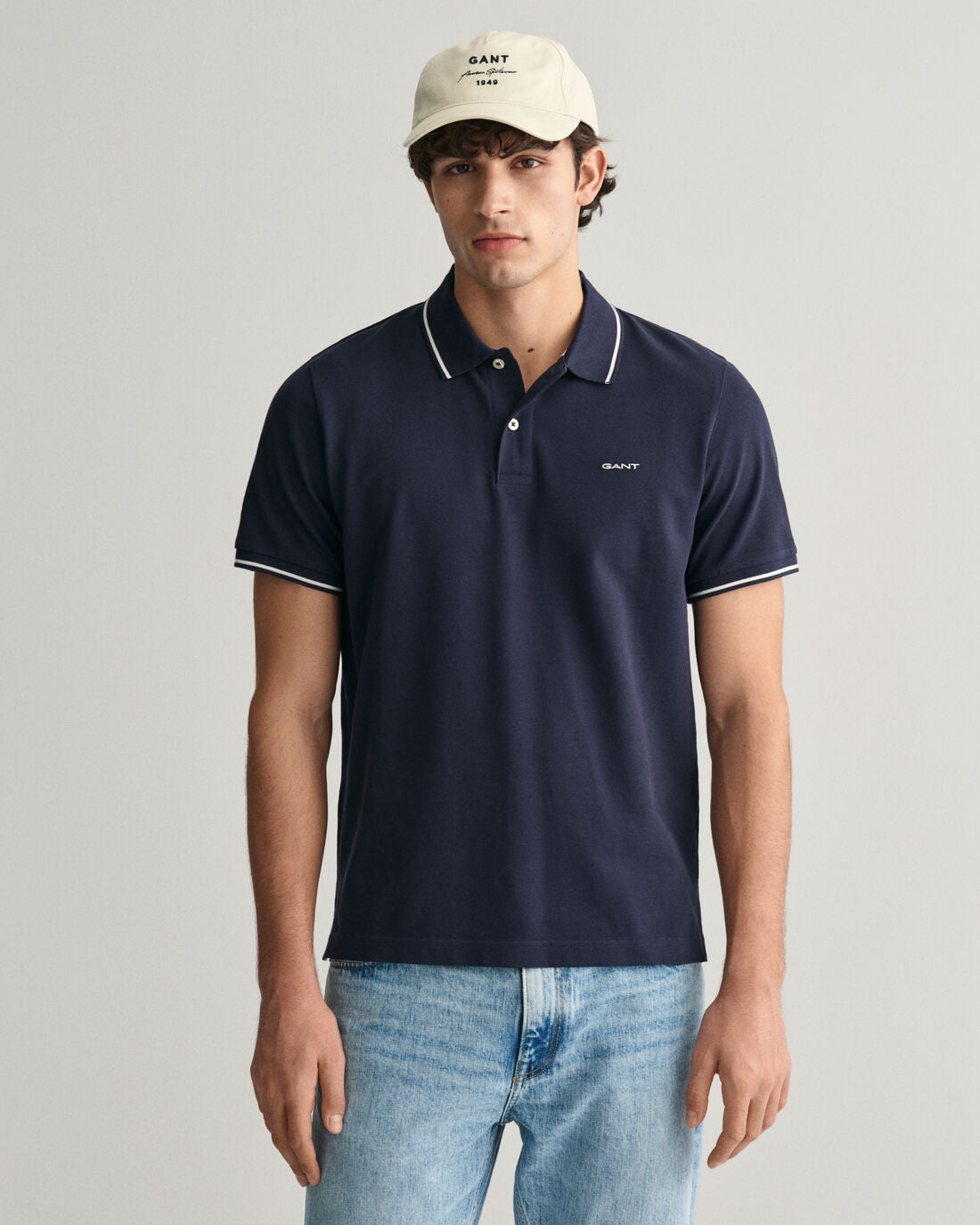 Gant Men Blue Solid Polo Collar Short Sleeves T-Shirt