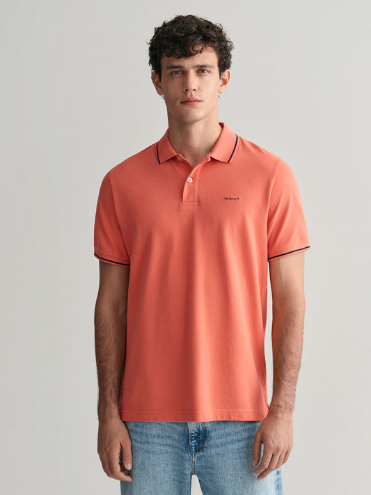 Gant Men Pink Solid Polo Collar Short Sleeves T-Shirt