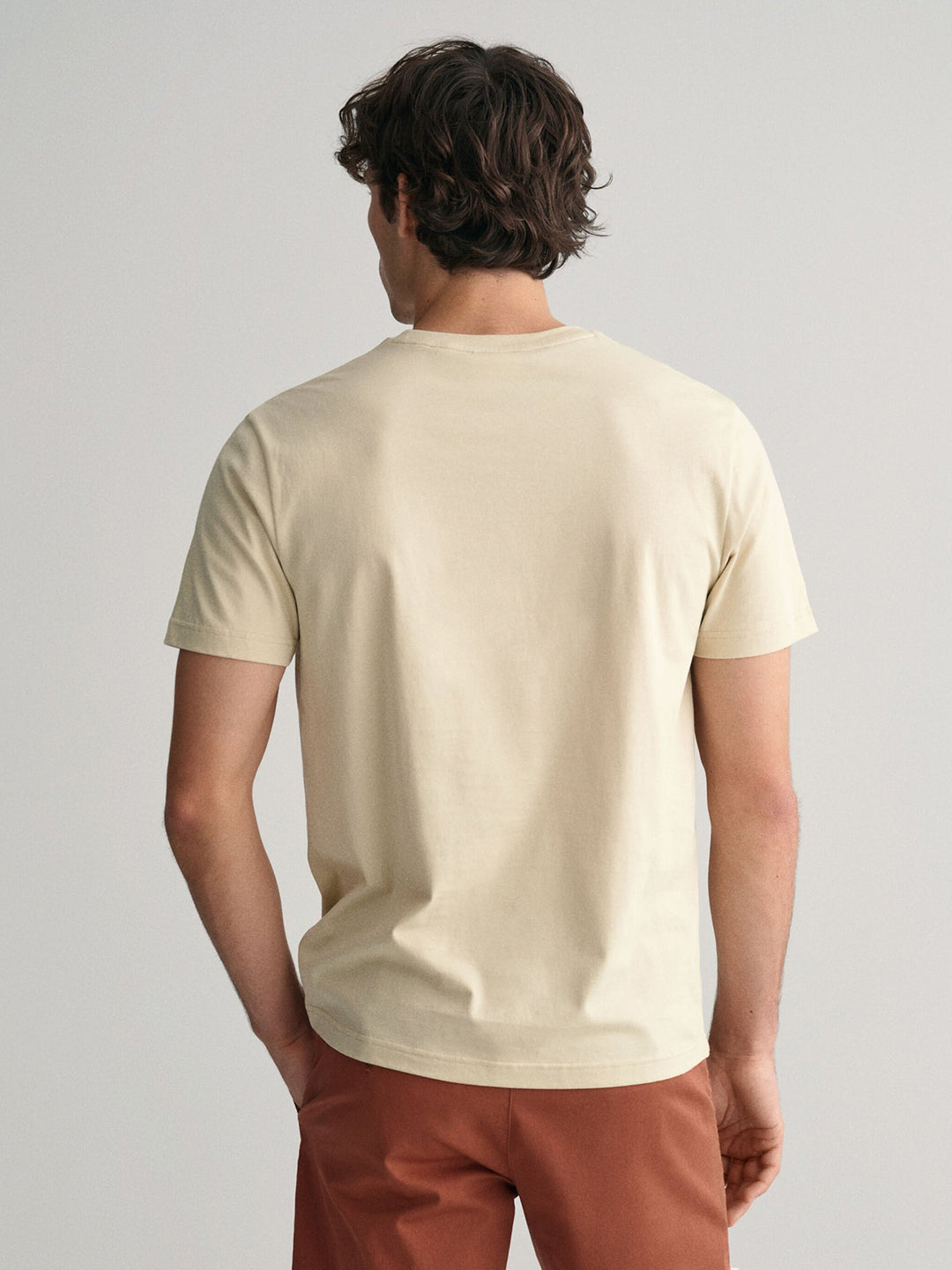 Gant Men Beige Solid Round Neck Short Sleeves T-Shirt