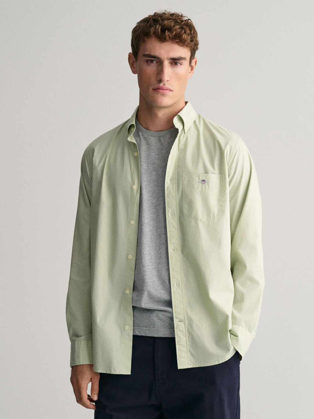 Gant Men Green Solid Spread Collar Long Sleeves Shirt