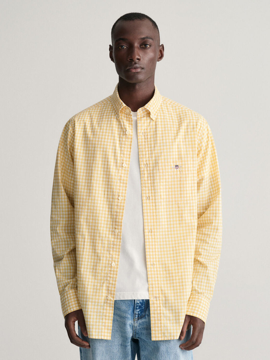 Gant Men Yellow Checked Button-down Collar Long Sleeves Shirt