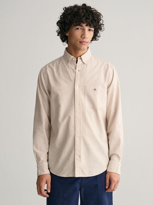 Gant Men Beige Solid Button Down Collar Full Sleeves Shirt