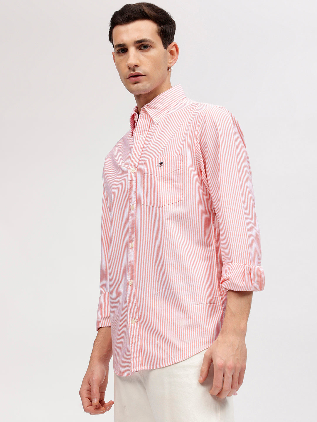 Gant Men Pink Striped Button-down Collar Full Sleeves Shirt