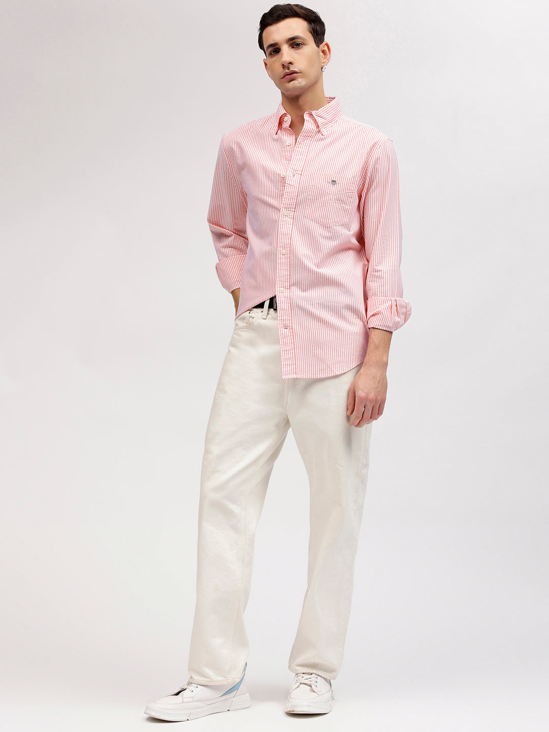 Gant Men Pink Striped Button-down Collar Full Sleeves Shirt