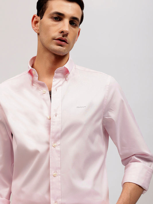 Gant Men Pink Solid Button-down Collar Full Sleeves Shirt