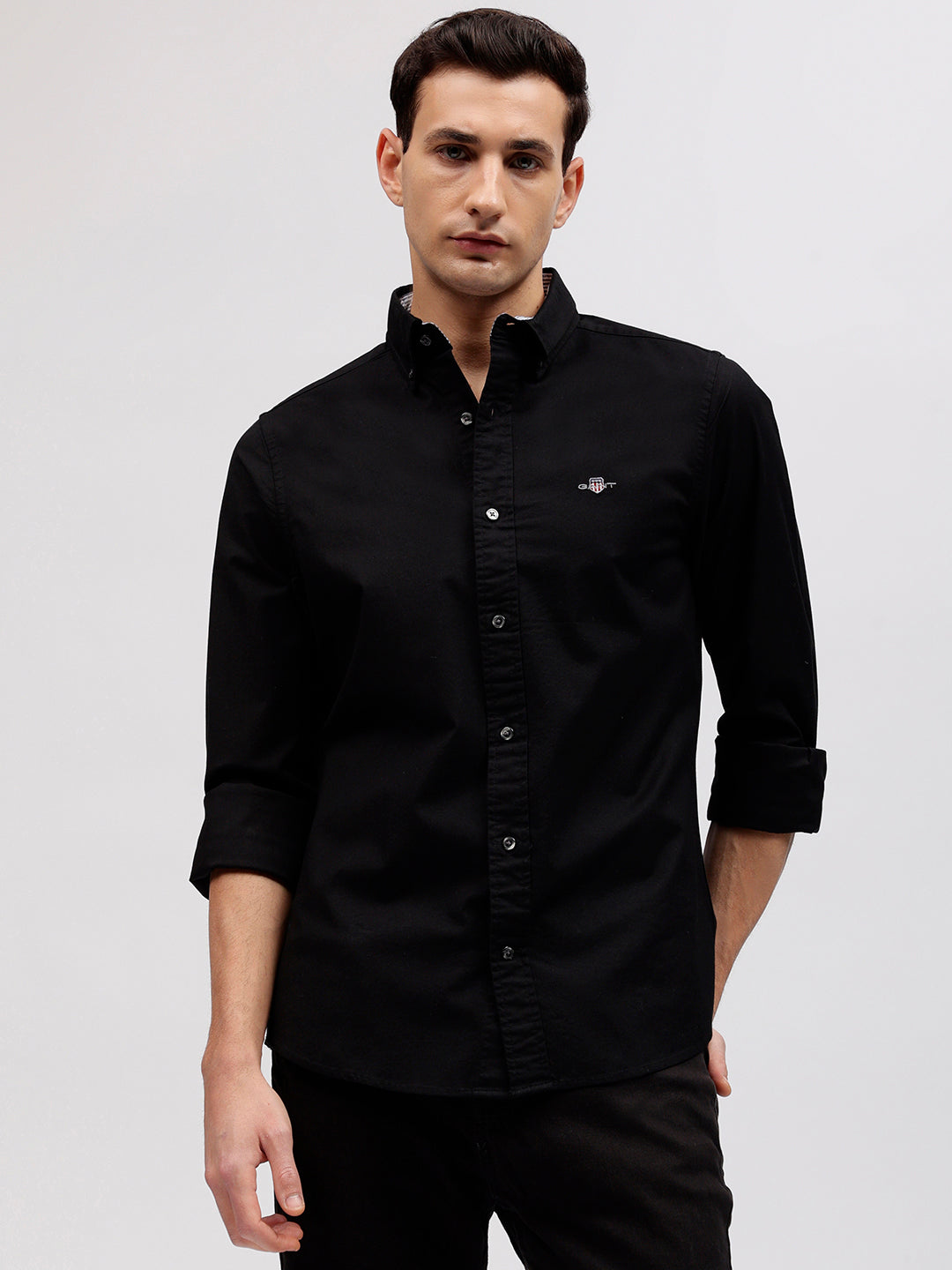 Gant Men Black Solid Button-down Collar Full Sleeves Shirt