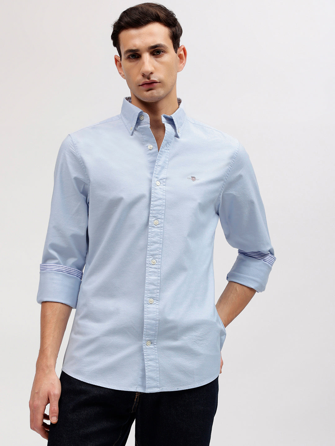 Gant Men Blue Solid Button-down Collar Full Sleeves Shirt