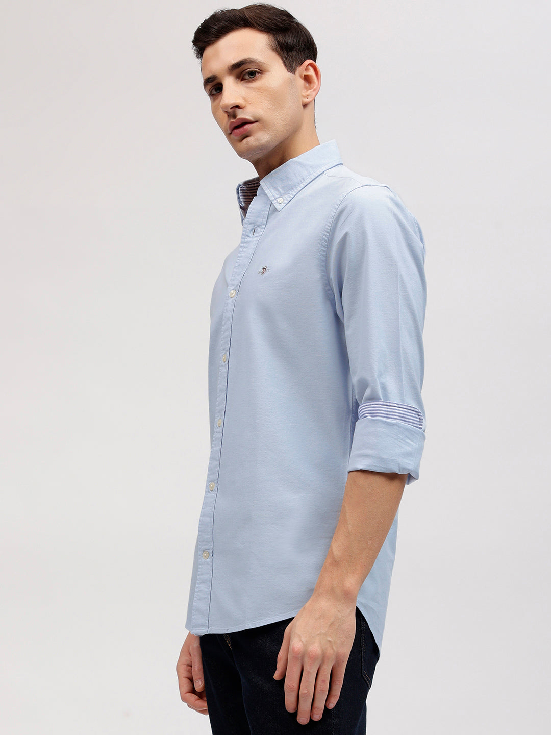 Gant Men Blue Solid Button-down Collar Full Sleeves Shirt